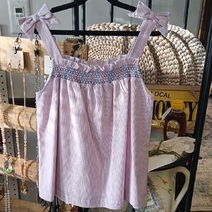 crown & ivy Pink and White Striped Smocked Camisole with Bow Ties